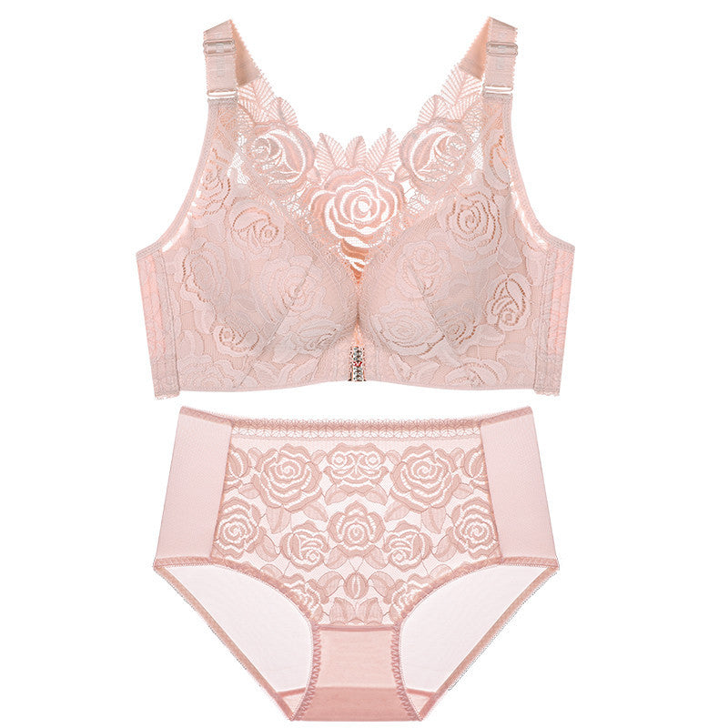 Conjunto de bralette con botones delanteros y rosas sin aros