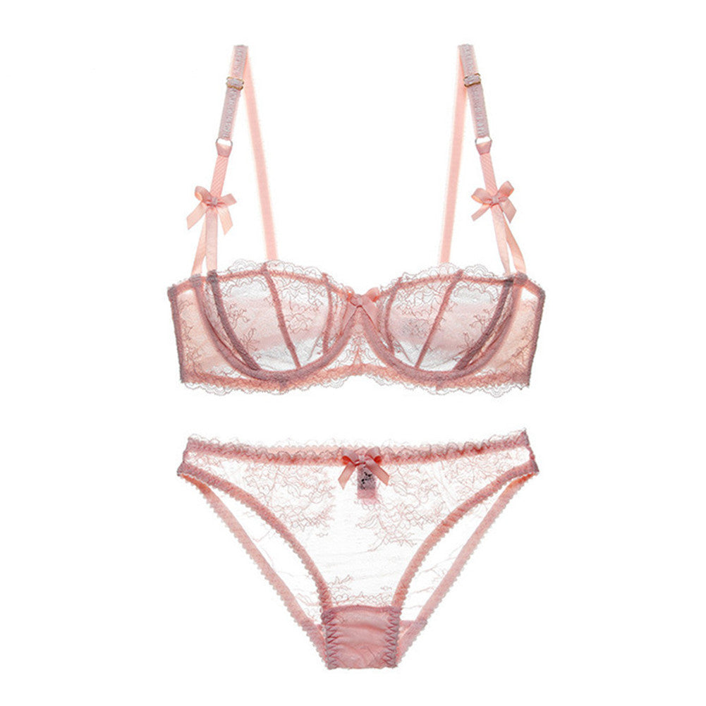 Dünnes, gepolstertes Bralette-Set mit Halbschalen aus transparenter Spitze