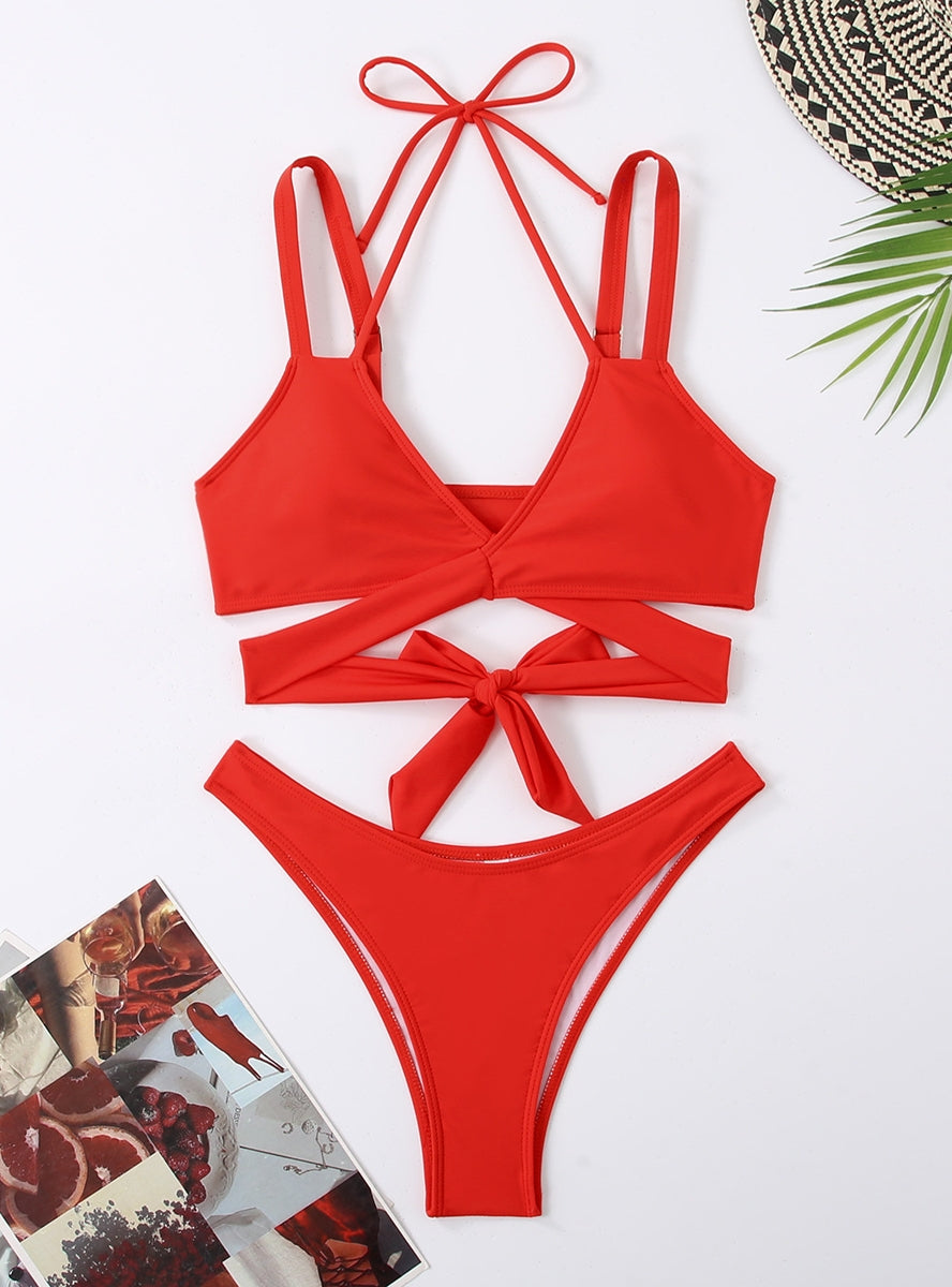 Bikini dividido de color sólido para mujer