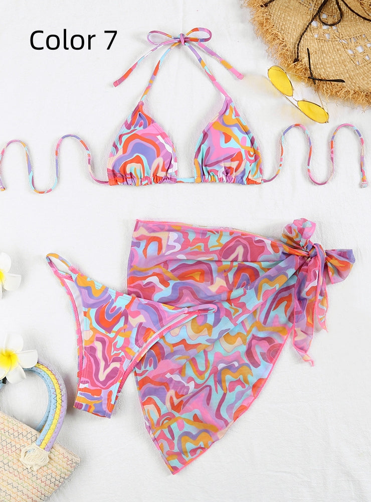 Bikini con falda de playa con estampado multicolor