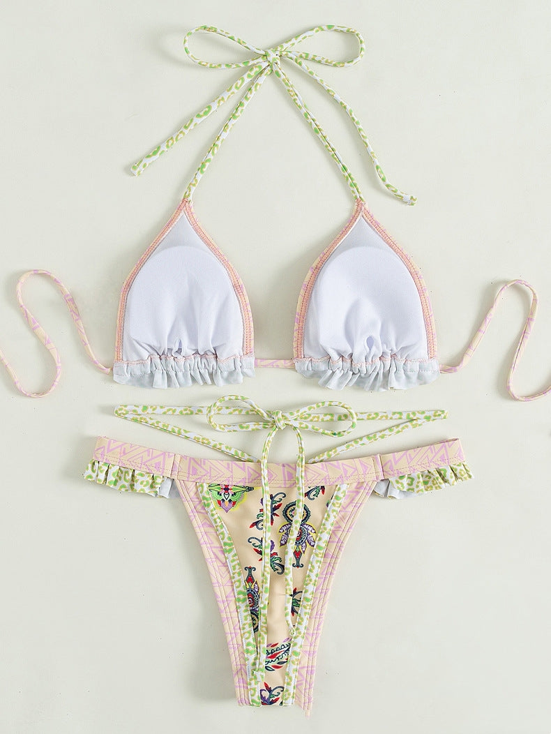 Traje de baño Halter Bikini con Tiras Amarillas