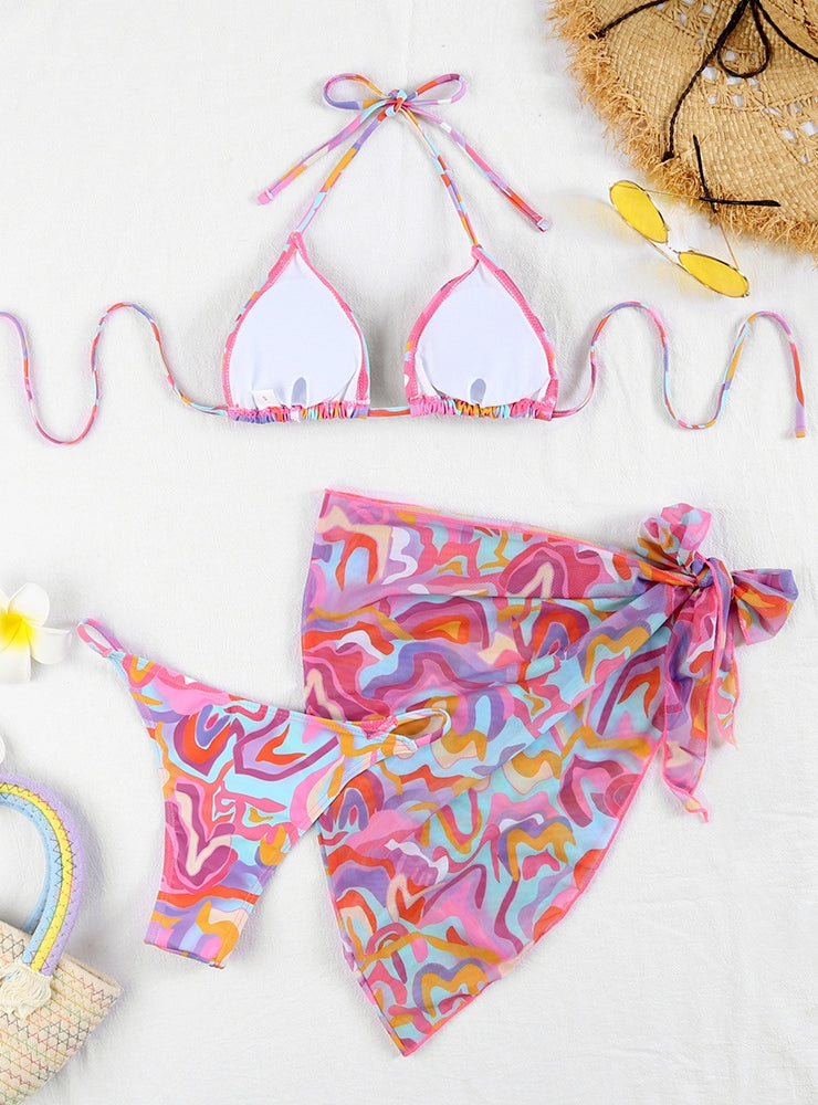 Bikini con falda de playa con estampado multicolor