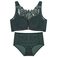 Bügelloses Bralette-Set mit Knopfleiste vorne und Rose