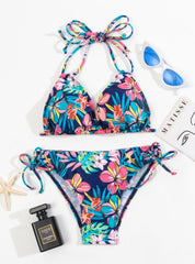 Badeanzug-Bikini mit Print und plissiertem Träger