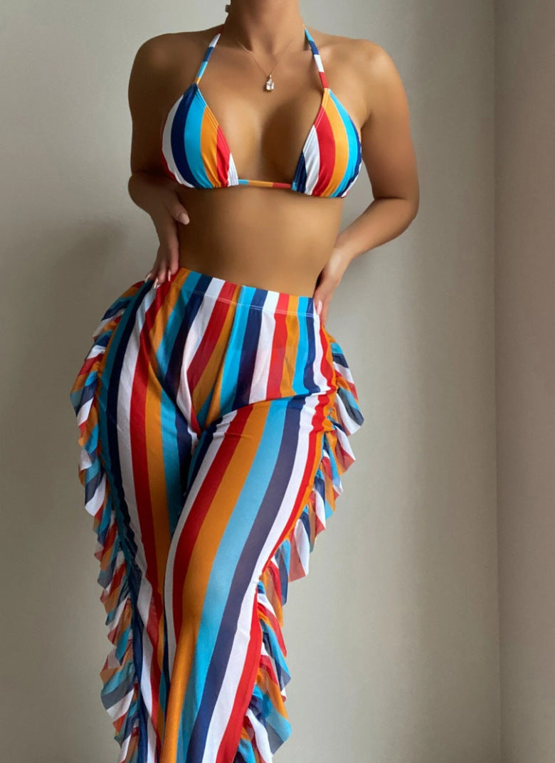 Stripe Bikini Three Piece Suit