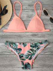 Damen-Badeanzug mit Camisole-Bikini und Palmenblatt-Print