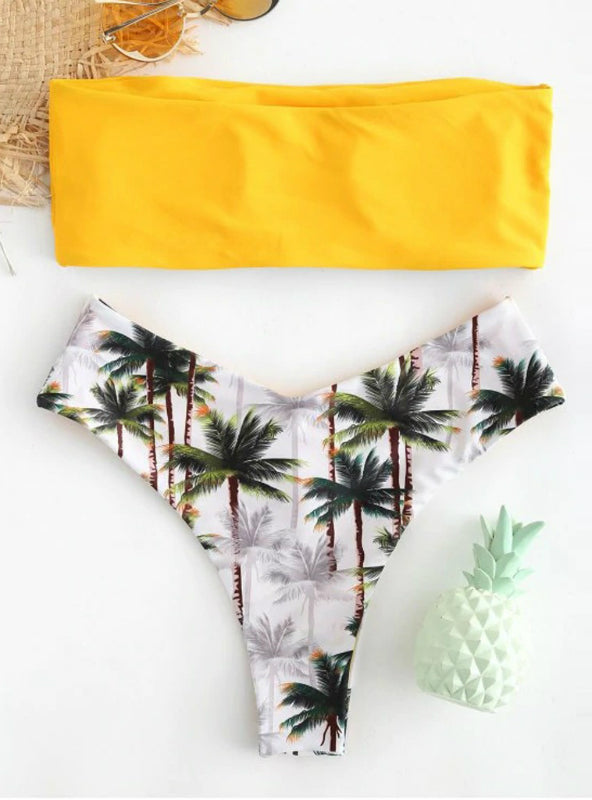 Conjunto de bikini para mujer con estampado de coco y relleno