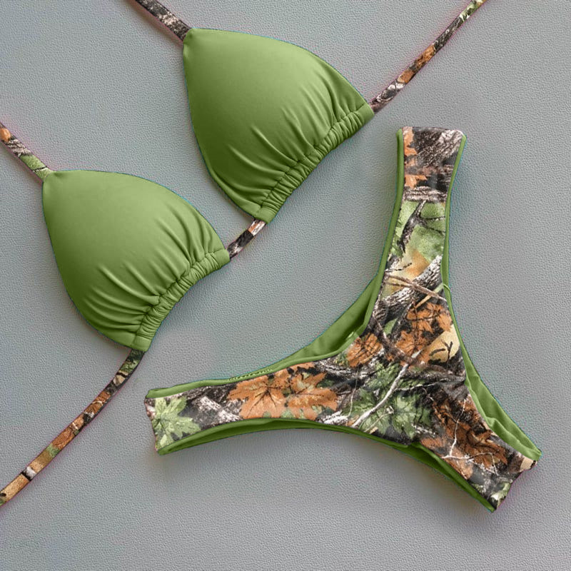 Bikini-Set mit Blätter-Vintage-Print 