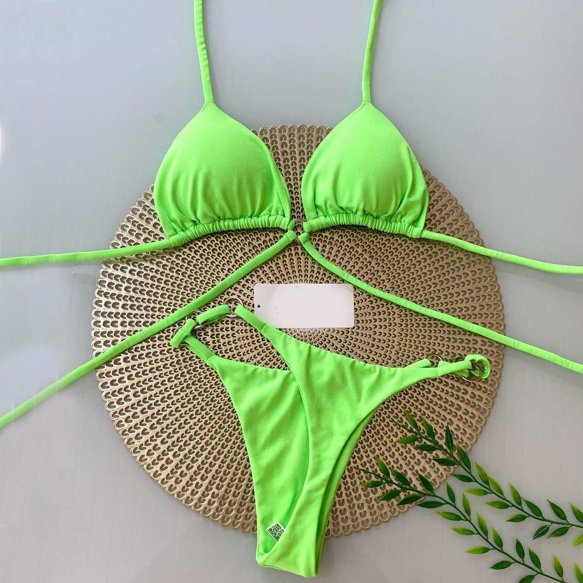 Solid Color Two-piece Strap Bikini Swimsuit