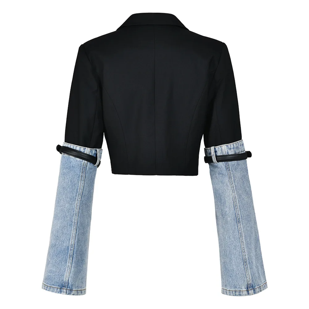 Schwarzer KURZER Blazer mit JEANS-ÄRMELN