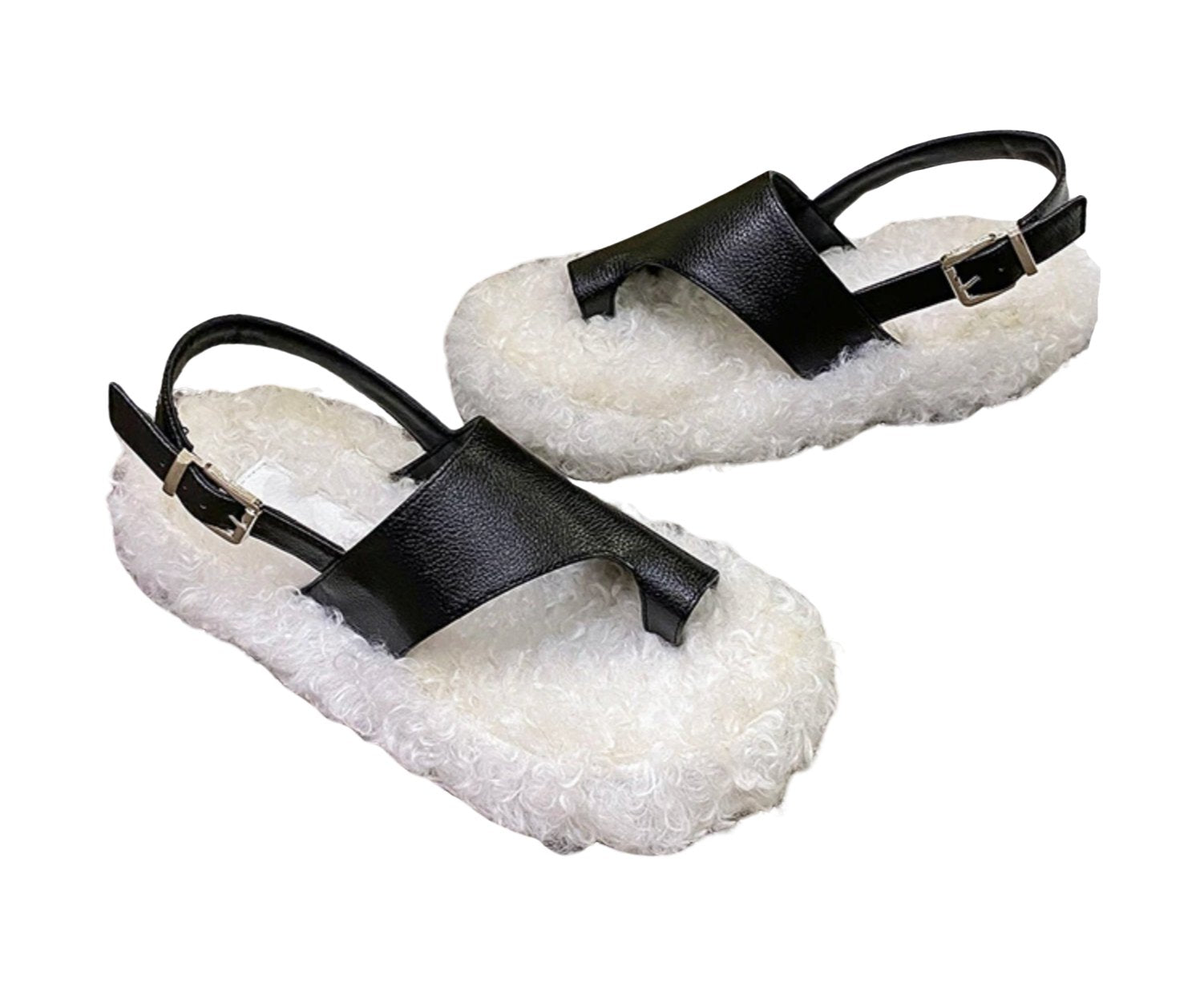 Sandalias romanas de felpa de lana de cordero para mujer - Chanclas de invierno 