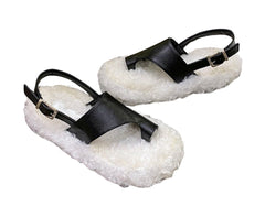 Sandalias romanas de felpa de lana de cordero para mujer - Chanclas de invierno 