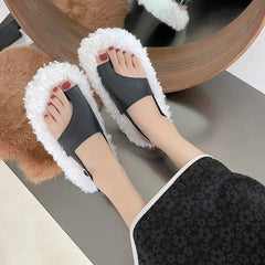 Women's Winter Lamb Wool Plush Roman Sandals - Flip-Flops