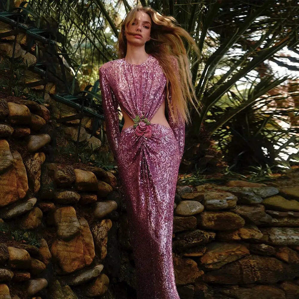 Funkelndes, mit Pailletten verziertes rückenfreies Kleid für Damen 