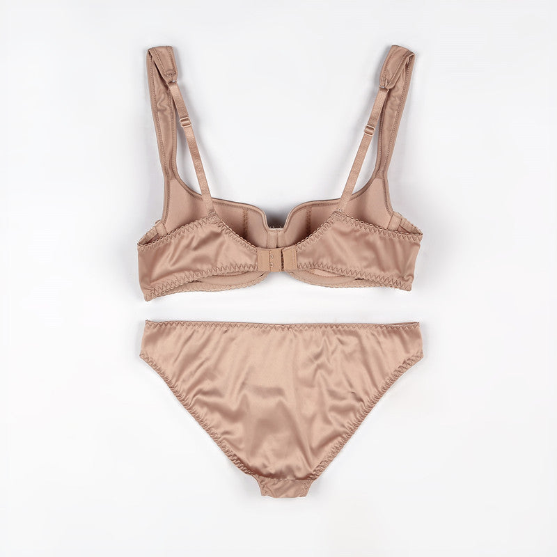 Conjunto de bralette de media copa de lencería brillante de algodón fino