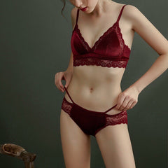 Thin Velvet Triangle Cup Bra Lingerie Set