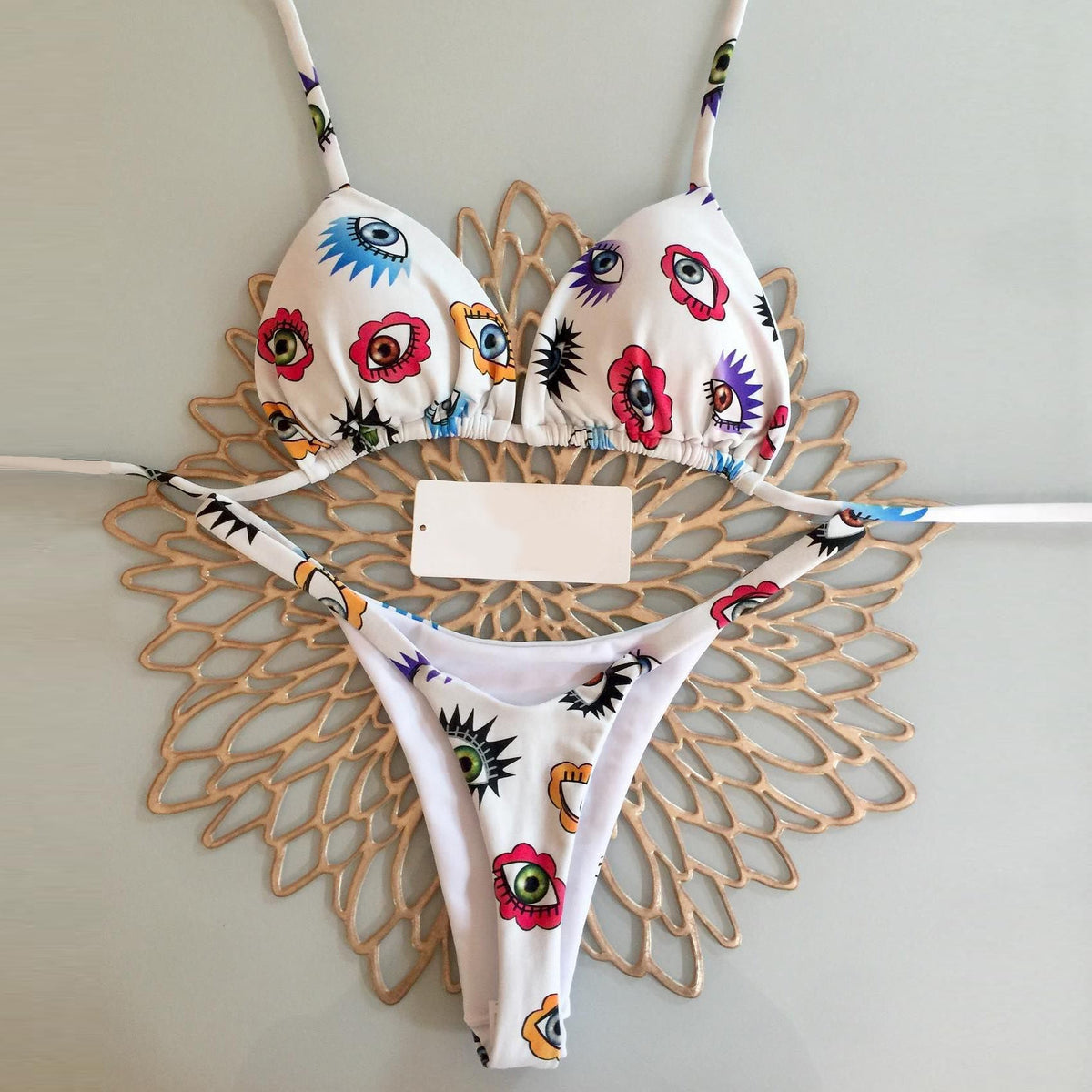 bikini con estampado de ojos con personalidad 