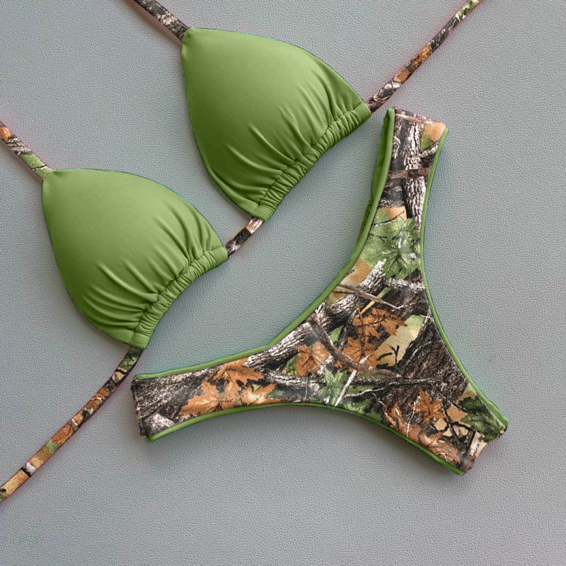 Bikini-Set mit Blätter-Vintage-Print 