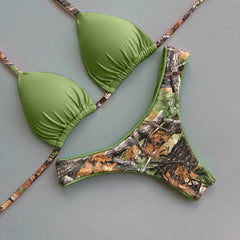 Conjunto de bikini con estampado vintage de hojas 