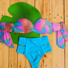 Bikini dividido con estampado degradado personalizado en color llamativo 