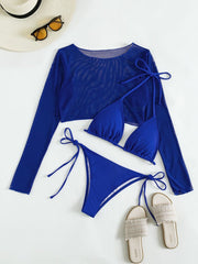 Blue Long-sleeved Three-piece Swimsuit