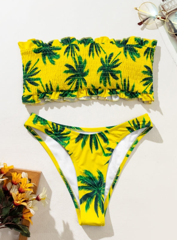 Bikini de dos piezas con pliegues estampados