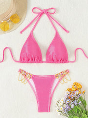 Bikini de cristales con cordones en color liso