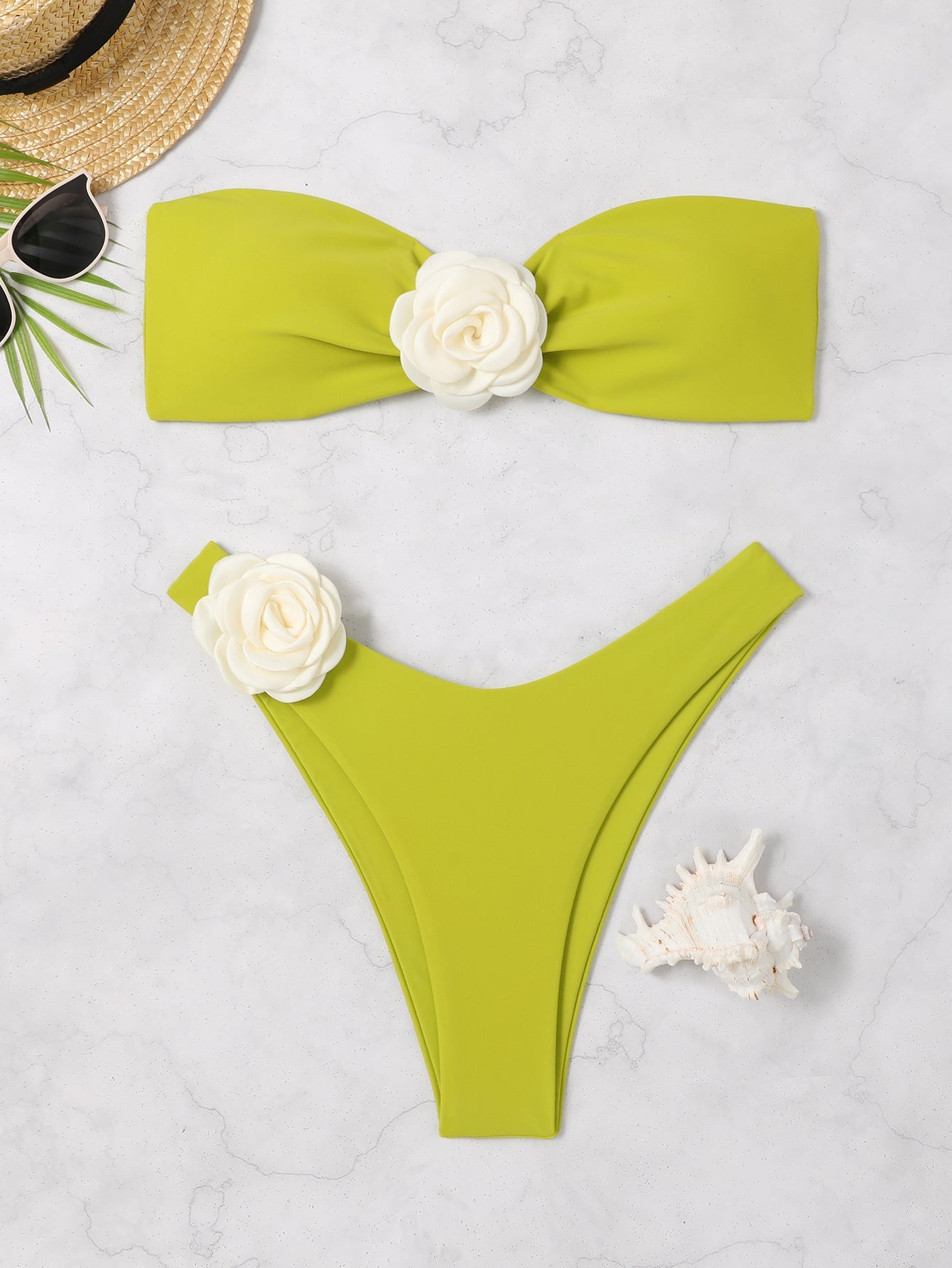 Hand-sewn Three-dimensional Flower Split Swimsuit