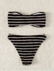 Fashion Threaded Fabric Striped Swimsuit