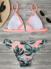 Damen-Badeanzug mit Camisole-Bikini und Palmenblatt-Print