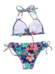 Badeanzug-Bikini mit Print und plissiertem Träger