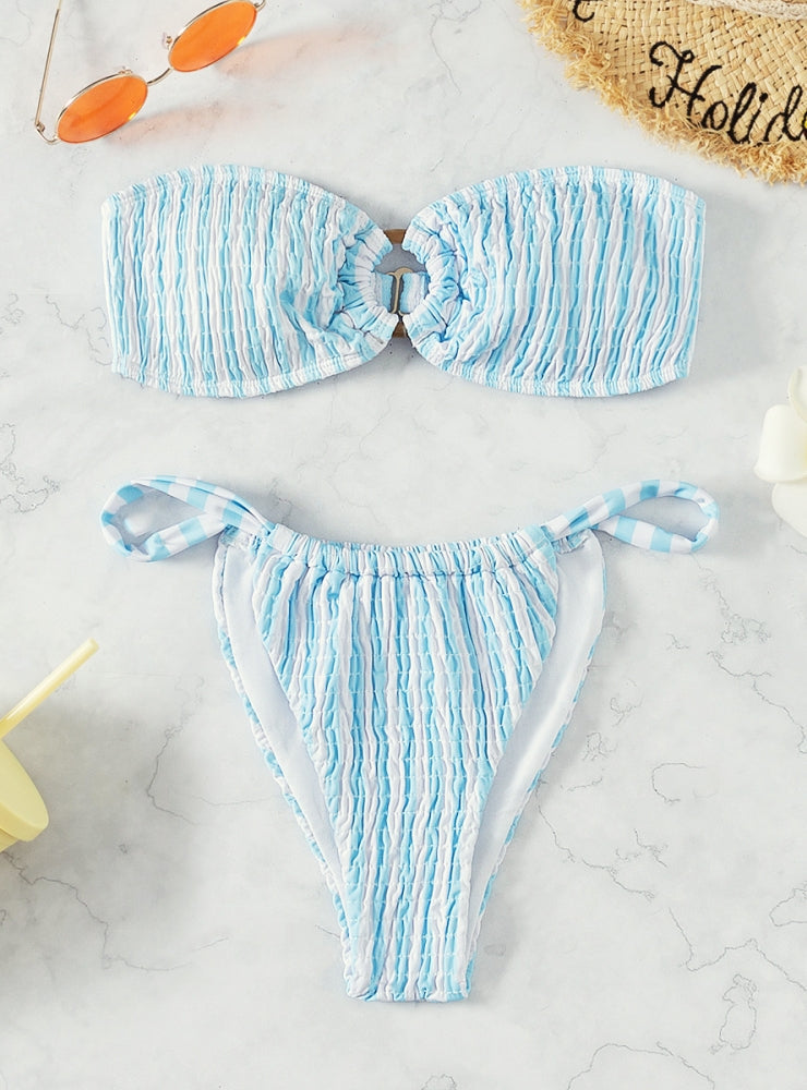 Tube Top Striped Cable Bikini