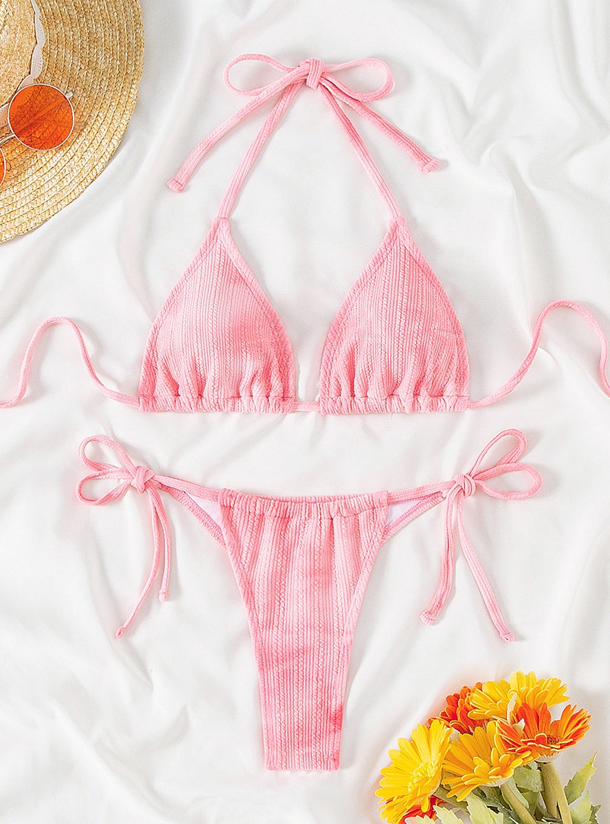 Zweiteiliger Bikini mit offenem Rücken in Rosa