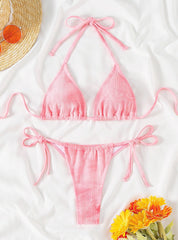 Zweiteiliger Bikini mit offenem Rücken in Rosa