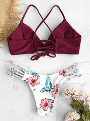 Damen Bikini Cut Flower Zweiteiliger Badeanzug