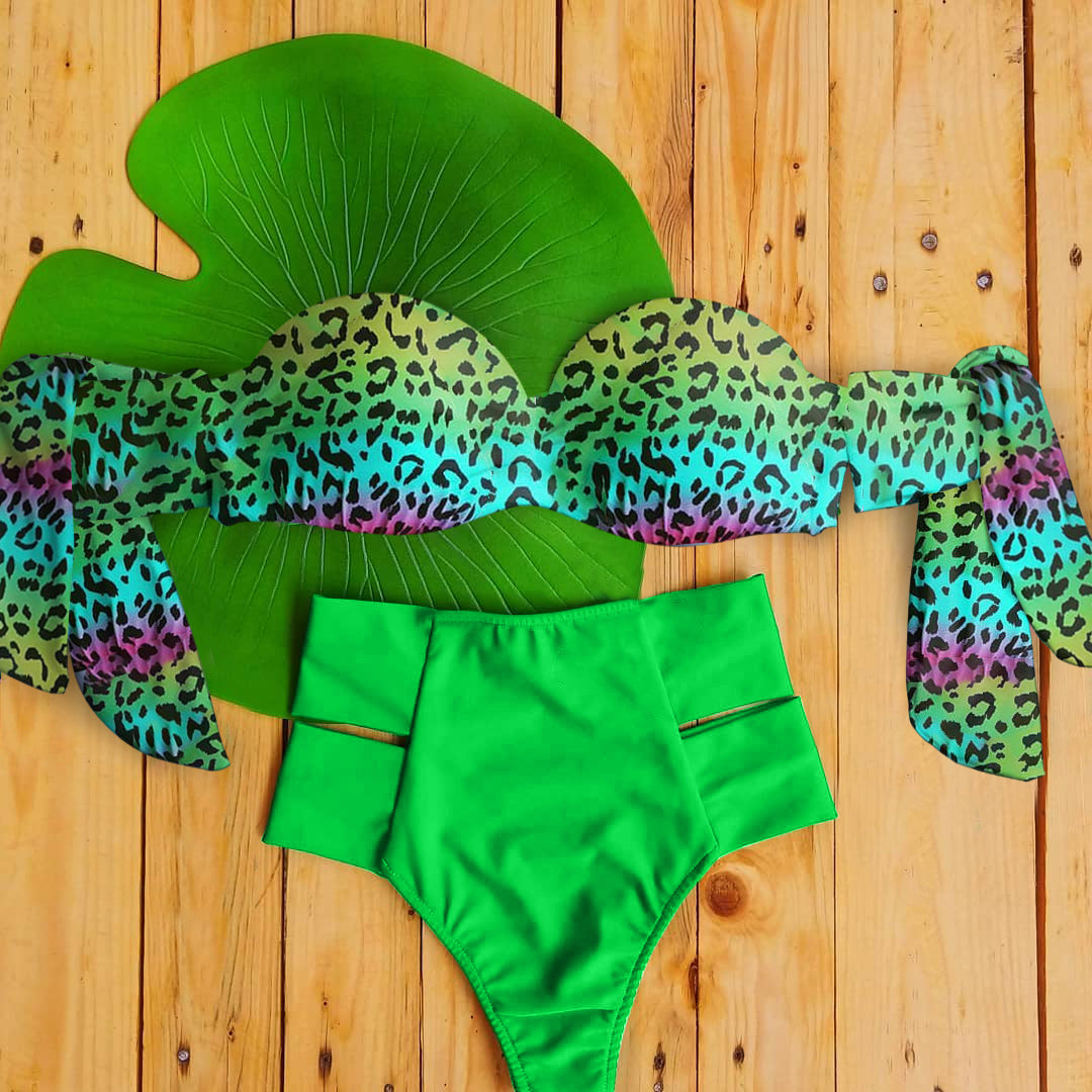 Personalized color leopard print split bikini