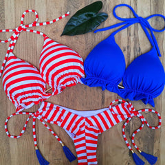 Basic striped contrast split bikini