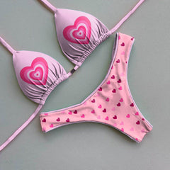 Cute girly heart print bikini set