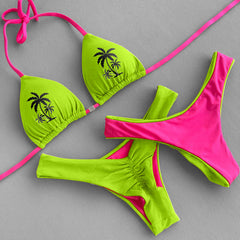 Conjunto de bikini con estampado de coco en contraste