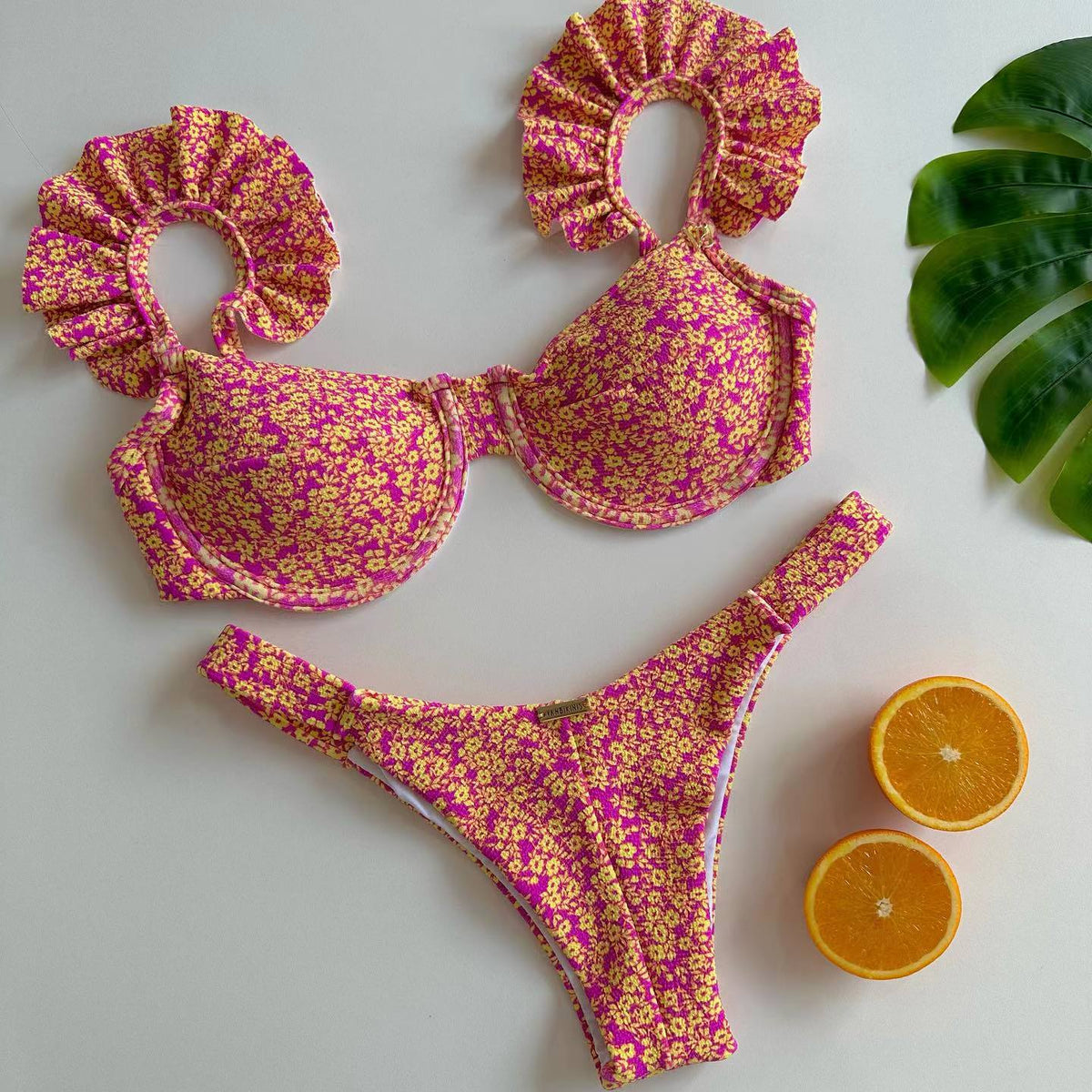 Bikini con tirantes divididos estilo festivo floral 