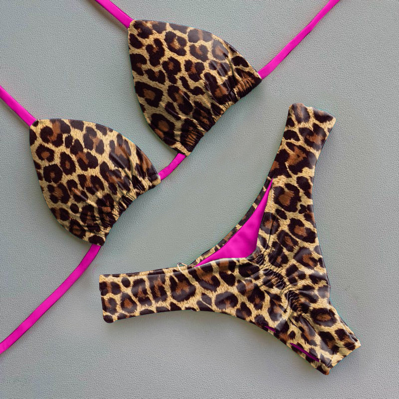 Bikini-Set mit Leopardenmuster und Farbblockdesign