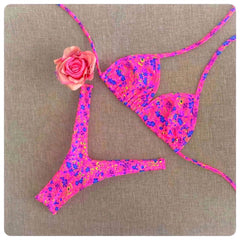 bikini dividido con cuello halter estampado