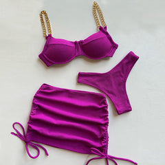 Conjunto de bikini de tres piezas con cadena 