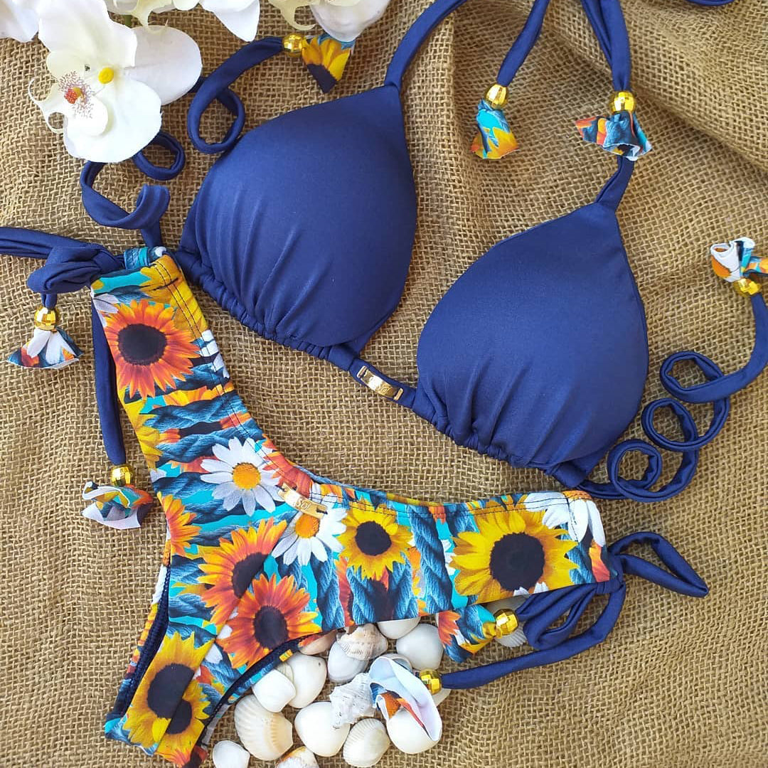 Holiday wind sunflower tassel split bikini