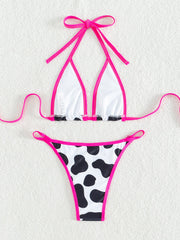 Bikini halter de vaca en blanco y negro