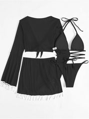 Tassel Swimsuit Beach Bikini Four-piece Suit