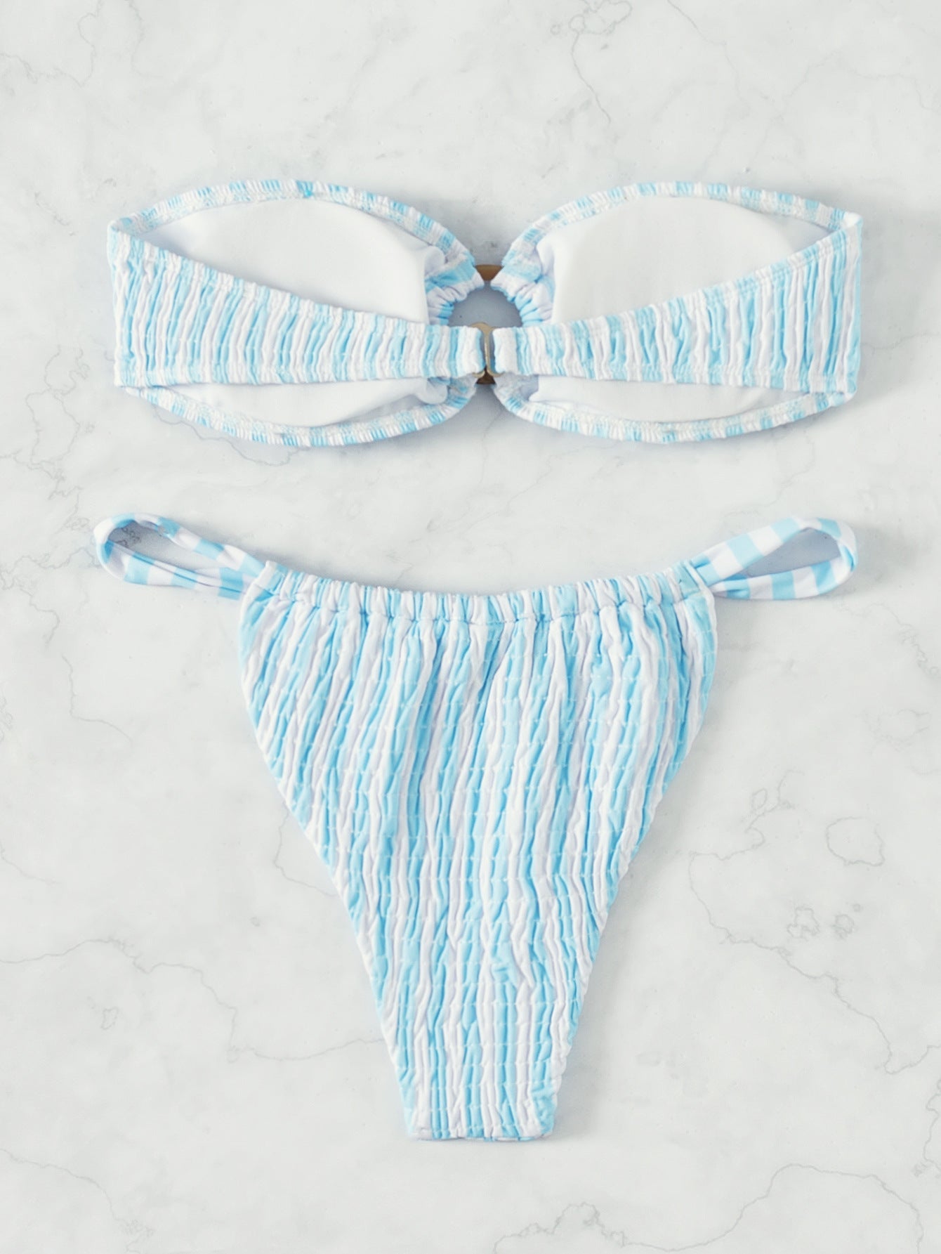 Tube Top Striped Cable Bikini