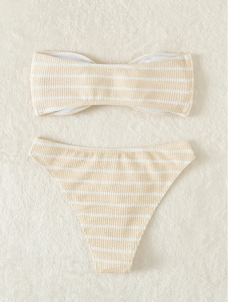 Fashion Threaded Fabric Striped Swimsuit