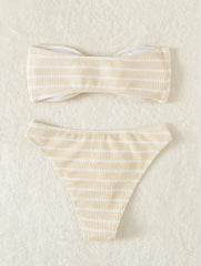 Fashion Threaded Fabric Striped Swimsuit