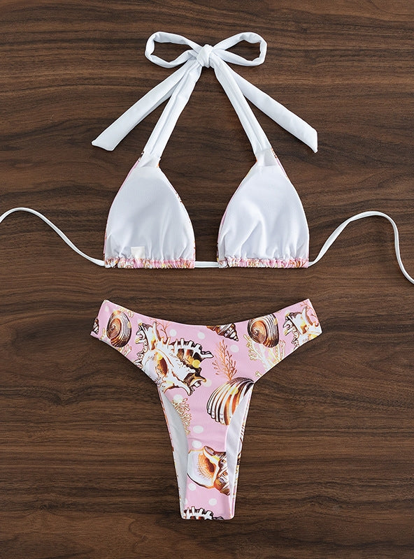 Bikini de playa con tirantes sin espalda y estampado